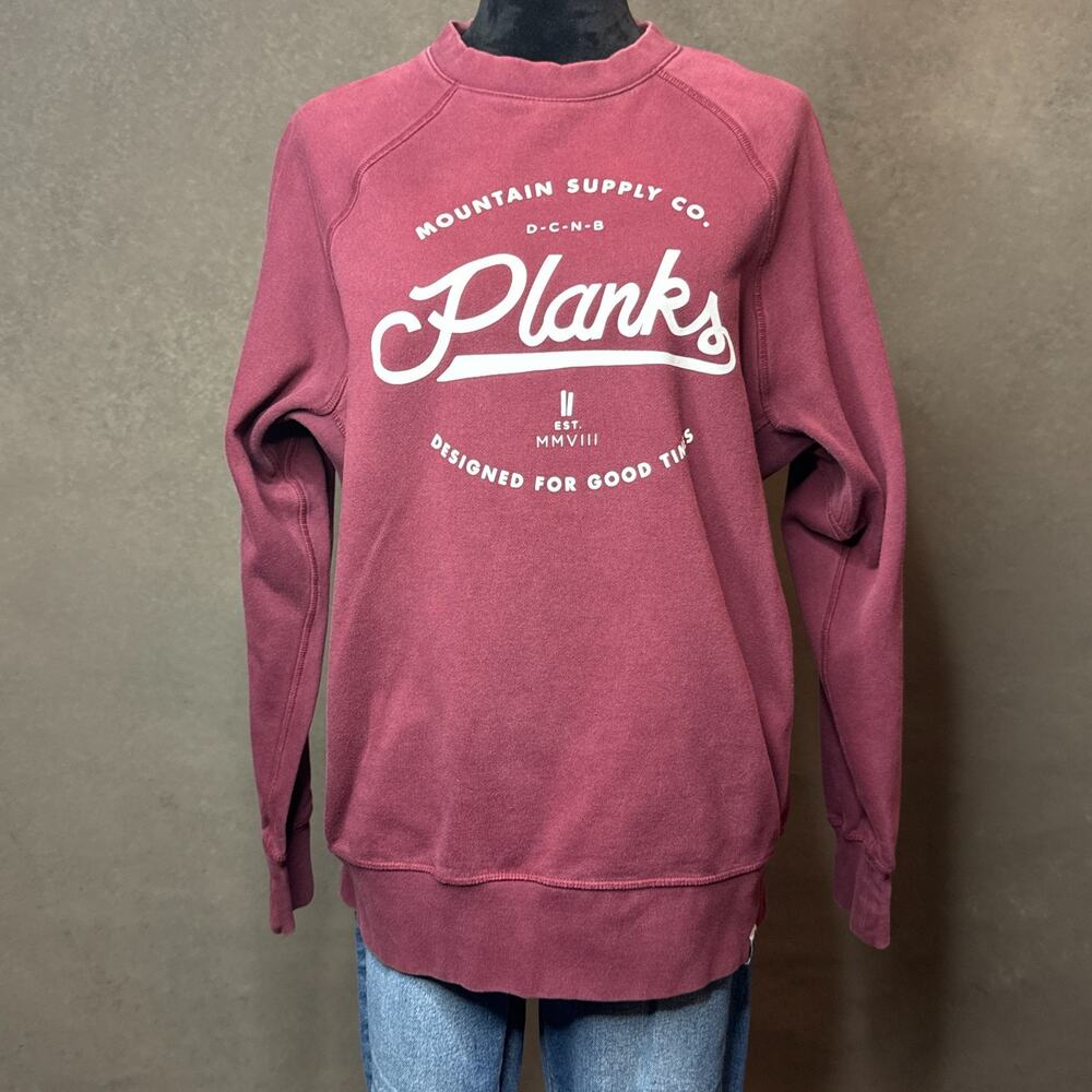Planks Mountain Supply Co Sweatshirt Medium Burgundy Crewneck Logo Pullover